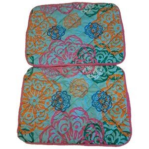 Quilted Pillow Shams Standard Sanctuary Blue Pink Mandala Floral Boho Cottage